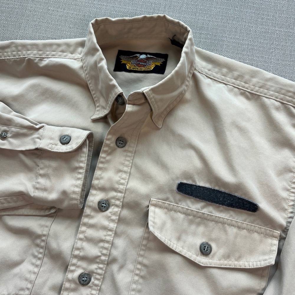 Harley-Davidson Mens Tan Long‎ Sleeve Button Down Twill Shirt 96415-00VM Small